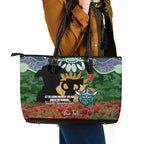 Personalised Raiders Rugby ANZAC Day Leather Tote Bag Last Post Poppy We Will Remember Them