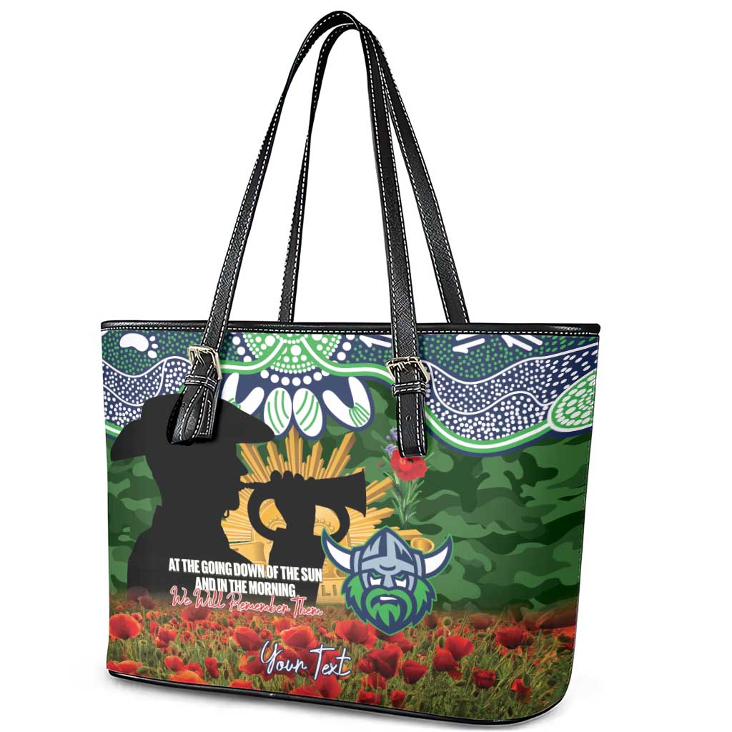 Personalised Raiders Rugby ANZAC Day Leather Tote Bag Last Post Poppy We Will Remember Them