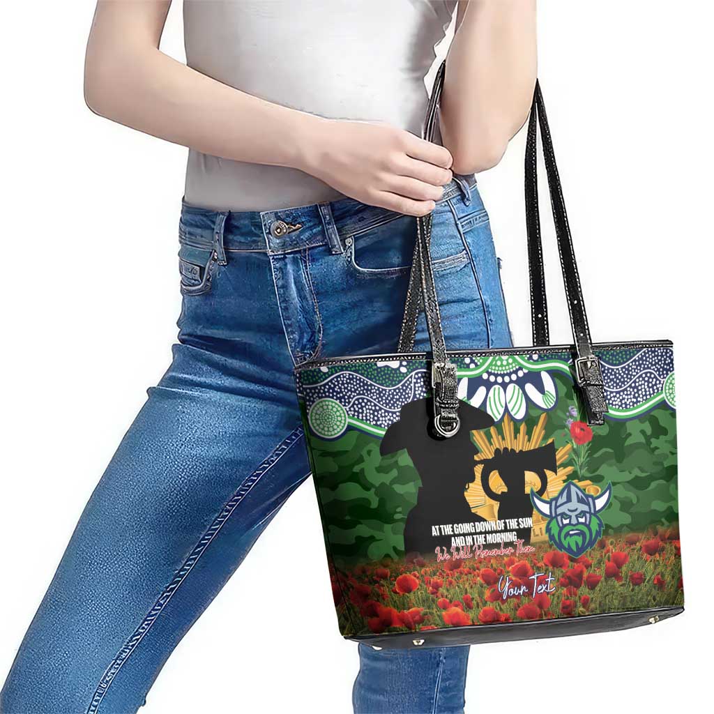 Personalised Raiders Rugby ANZAC Day Leather Tote Bag Last Post Poppy We Will Remember Them