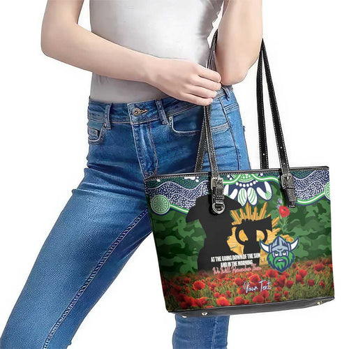 Personalised Raiders Rugby ANZAC Day Leather Tote Bag Last Post Poppy We Will Remember Them