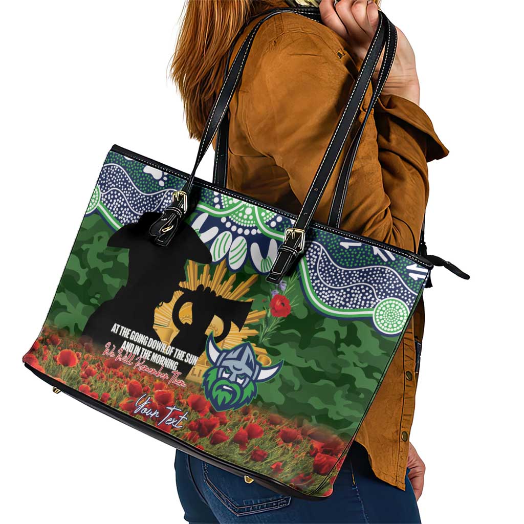 Personalised Raiders Rugby ANZAC Day Leather Tote Bag Last Post Poppy We Will Remember Them