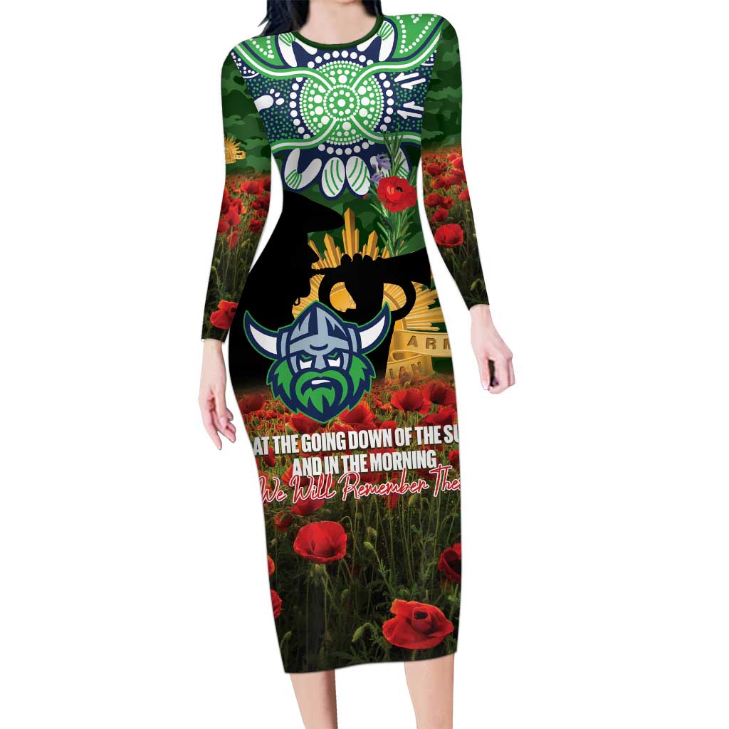 Personalised Raiders Rugby ANZAC Day Long Sleeve Bodycon Dress Last Post Poppy We Will Remember Them