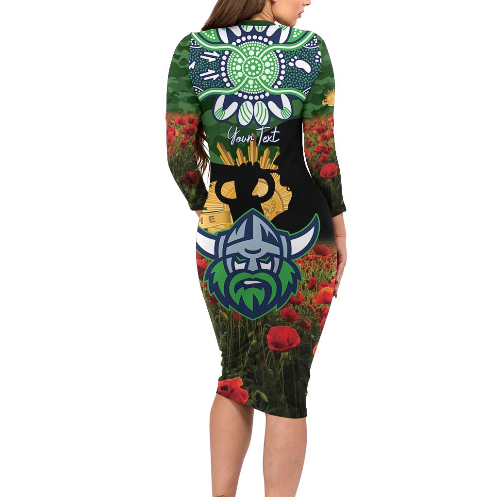 Personalised Raiders Rugby ANZAC Day Long Sleeve Bodycon Dress Last Post Poppy We Will Remember Them