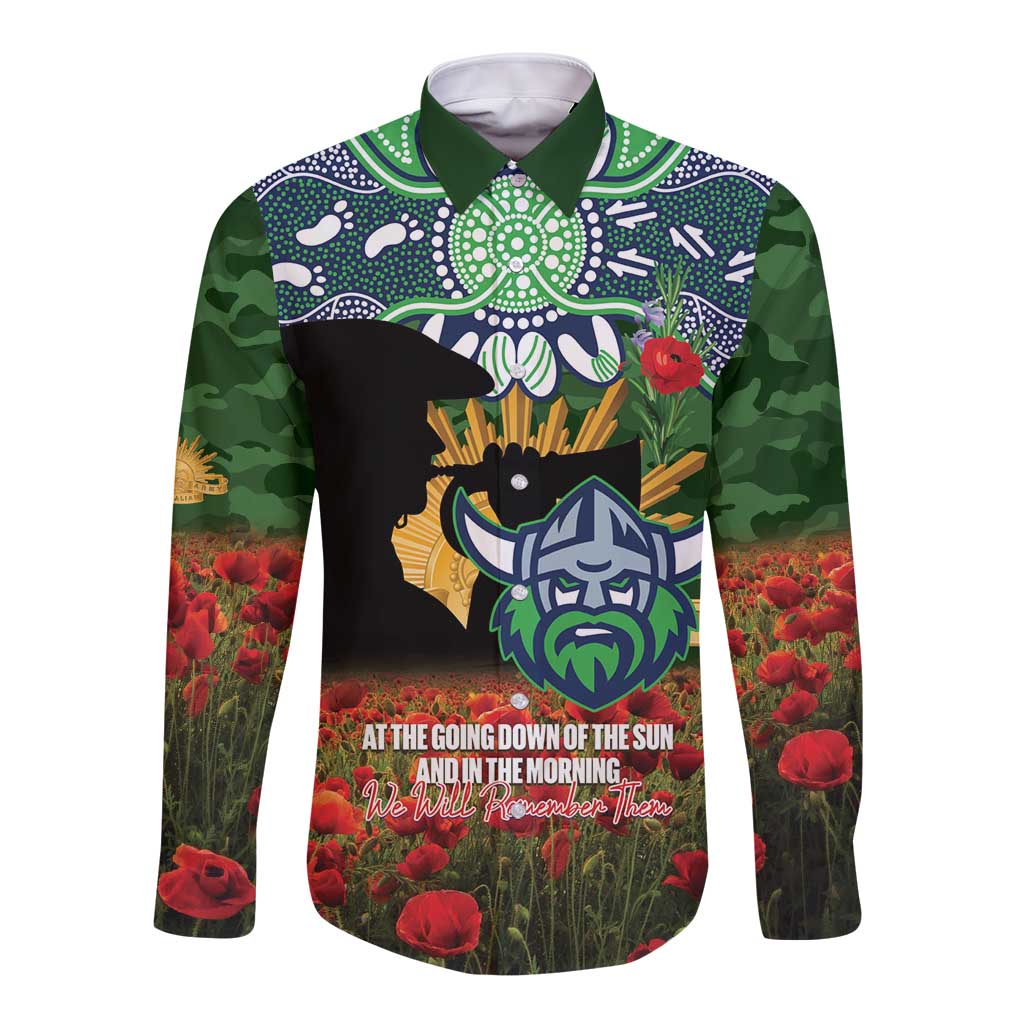 Personalised Raiders Rugby ANZAC Day Long Sleeve Button Shirt Last Post Poppy We Will Remember Them