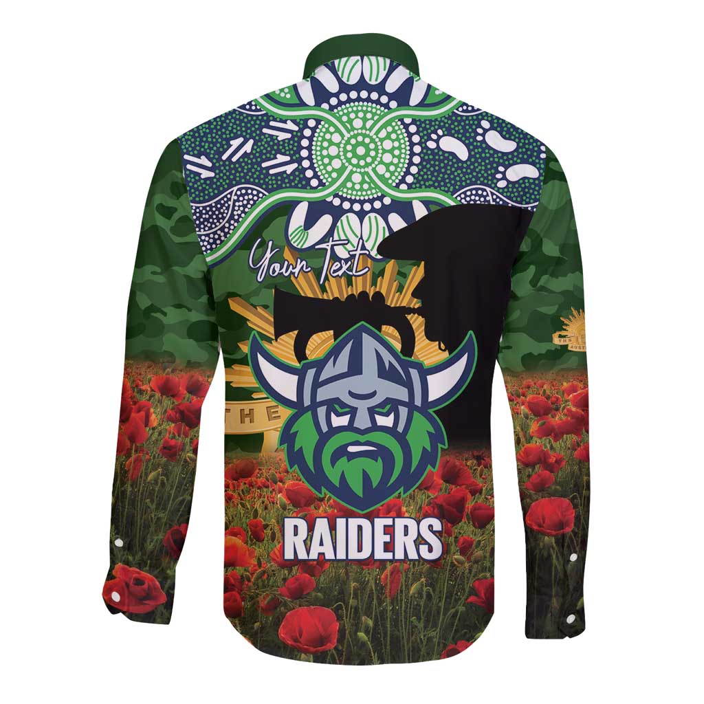 Personalised Raiders Rugby ANZAC Day Long Sleeve Button Shirt Last Post Poppy We Will Remember Them
