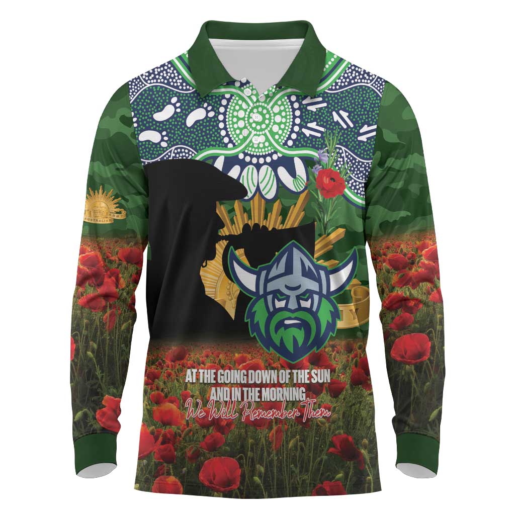Personalised Raiders Rugby ANZAC Day Long Sleeve Polo Shirt Last Post Poppy We Will Remember Them