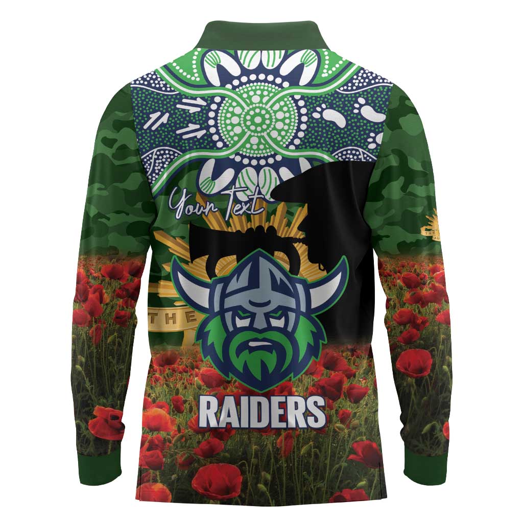 Personalised Raiders Rugby ANZAC Day Long Sleeve Polo Shirt Last Post Poppy We Will Remember Them
