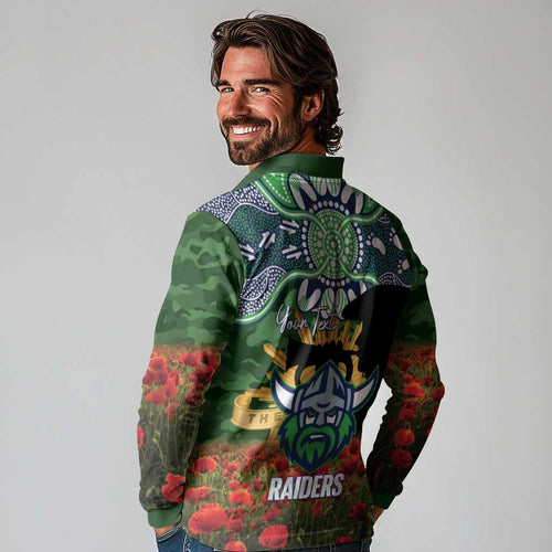Personalised Raiders Rugby ANZAC Day Long Sleeve Polo Shirt Last Post Poppy We Will Remember Them