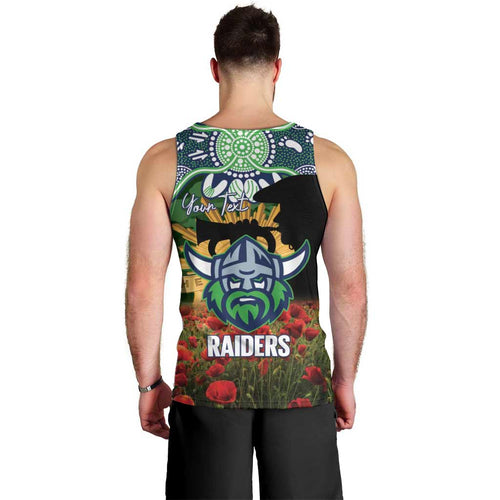 Personalised Raiders Rugby ANZAC Day Men Tank Top Last Post Poppy We Will Remember Them