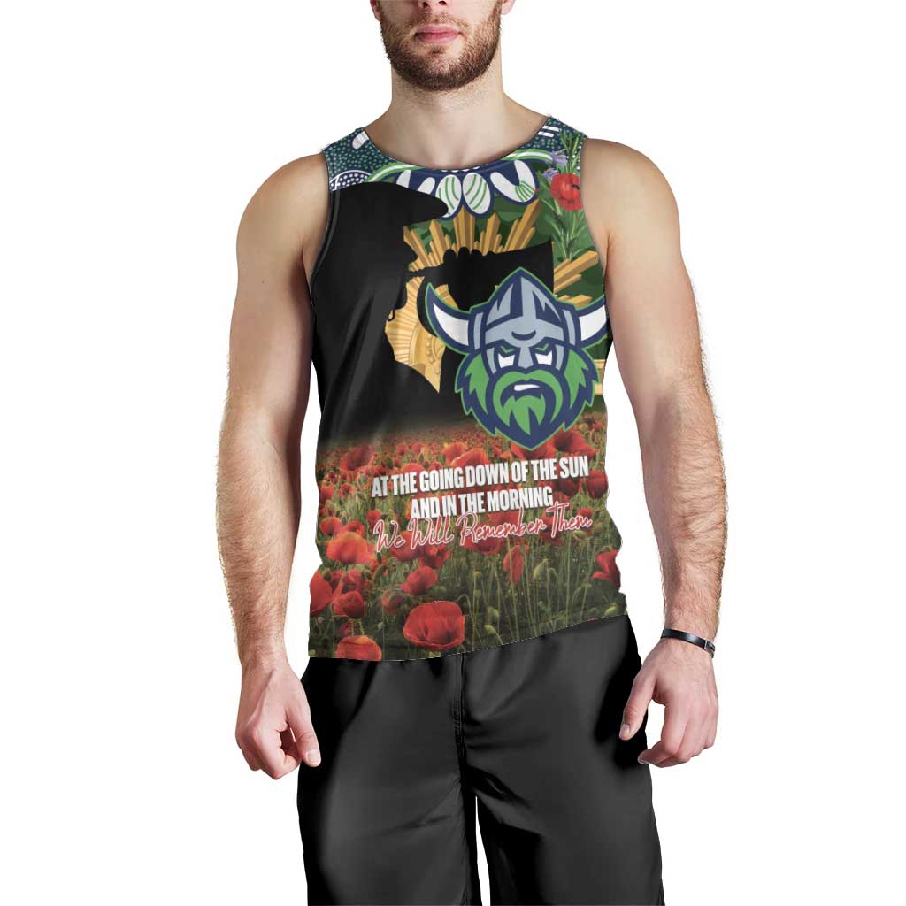 Personalised Raiders Rugby ANZAC Day Men Tank Top Last Post Poppy We Will Remember Them