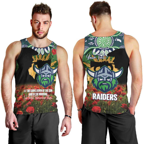 Personalised Raiders Rugby ANZAC Day Men Tank Top Last Post Poppy We Will Remember Them