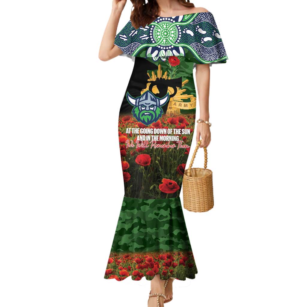 Personalised Raiders Rugby ANZAC Day Mermaid Dress Last Post Poppy We Will Remember Them