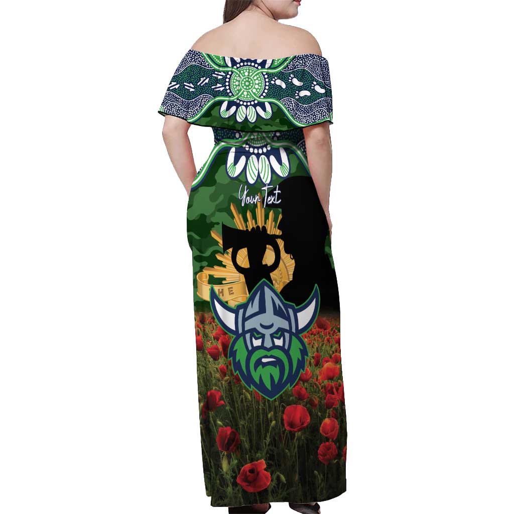 Personalised Raiders Rugby ANZAC Day Off Shoulder Maxi Dress Last Post Poppy We Will Remember Them