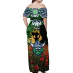 Personalised Raiders Rugby ANZAC Day Off Shoulder Maxi Dress Last Post Poppy We Will Remember Them