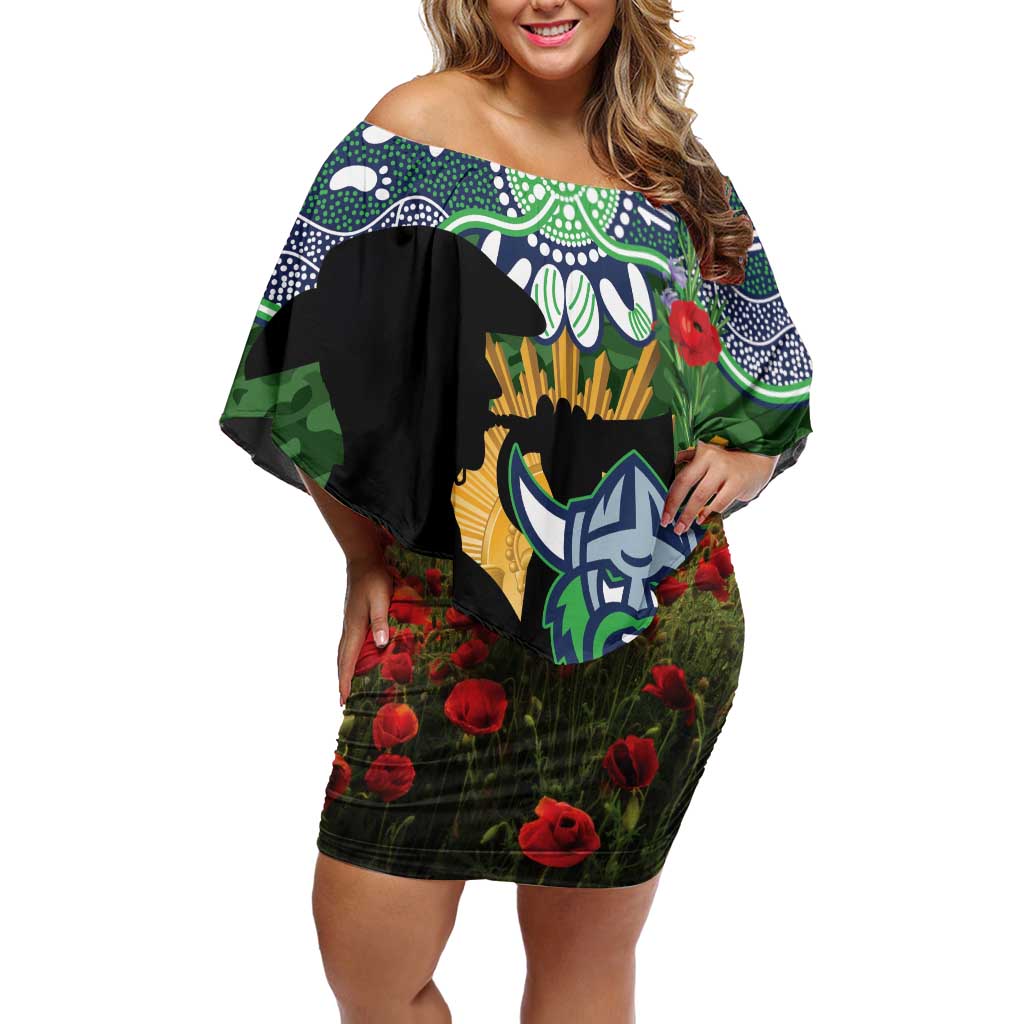 Personalised Raiders Rugby ANZAC Day Off Shoulder Short Dress Last Post Poppy We Will Remember Them