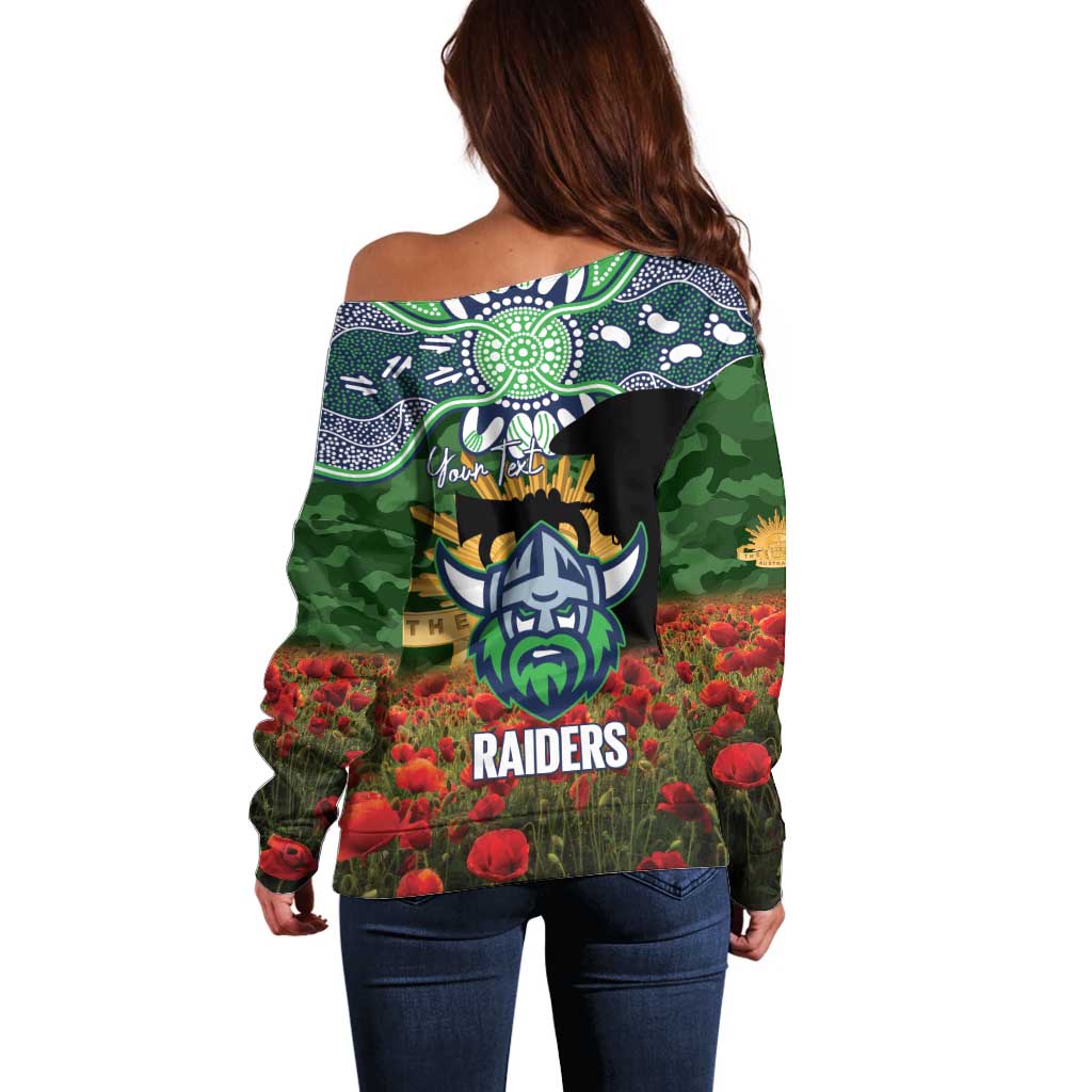 Personalised Raiders Rugby ANZAC Day Off Shoulder Sweater Last Post Poppy We Will Remember Them