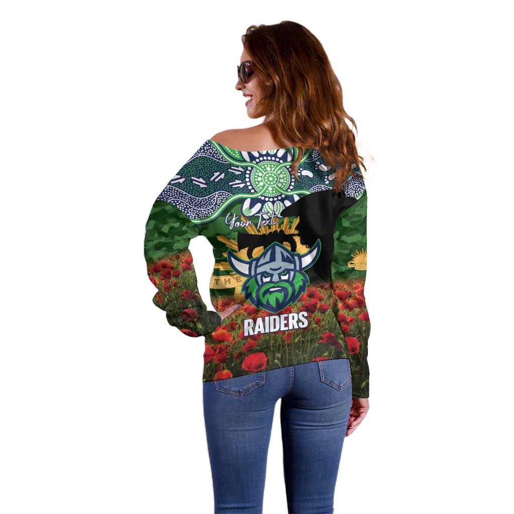 Personalised Raiders Rugby ANZAC Day Off Shoulder Sweater Last Post Poppy We Will Remember Them
