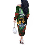 Personalised Raiders Rugby ANZAC Day Off The Shoulder Long Sleeve Dress Last Post Poppy We Will Remember Them