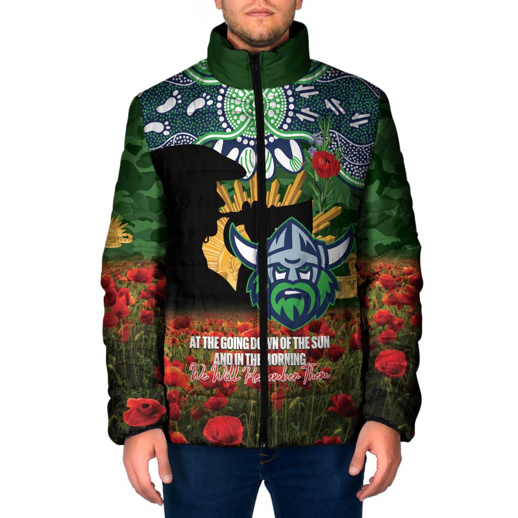 Personalised Raiders Rugby ANZAC Day Padded Jacket Last Post Poppy We Will Remember Them