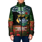 Personalised Raiders Rugby ANZAC Day Padded Jacket Last Post Poppy We Will Remember Them