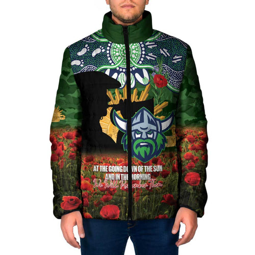 Personalised Raiders Rugby ANZAC Day Padded Jacket Last Post Poppy We Will Remember Them