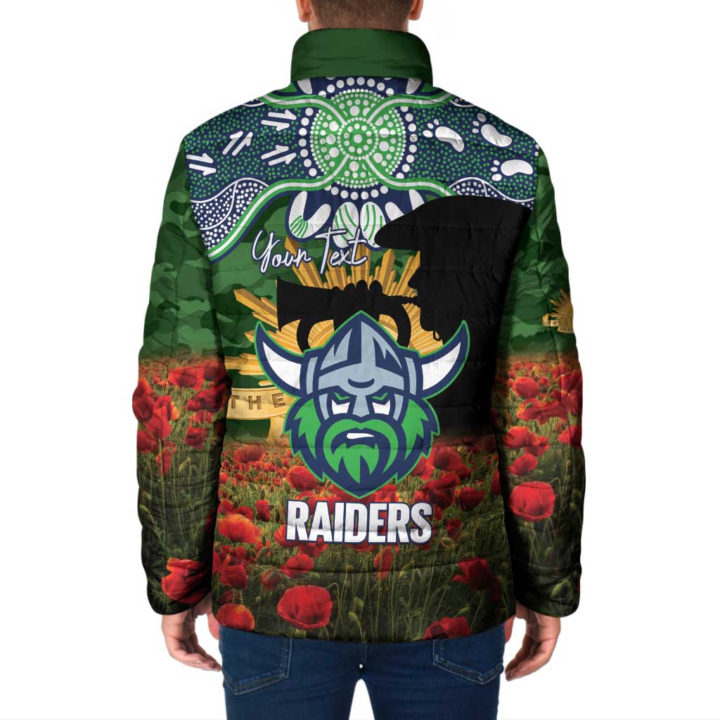 Personalised Raiders Rugby ANZAC Day Padded Jacket Last Post Poppy We Will Remember Them