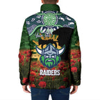Personalised Raiders Rugby ANZAC Day Padded Jacket Last Post Poppy We Will Remember Them