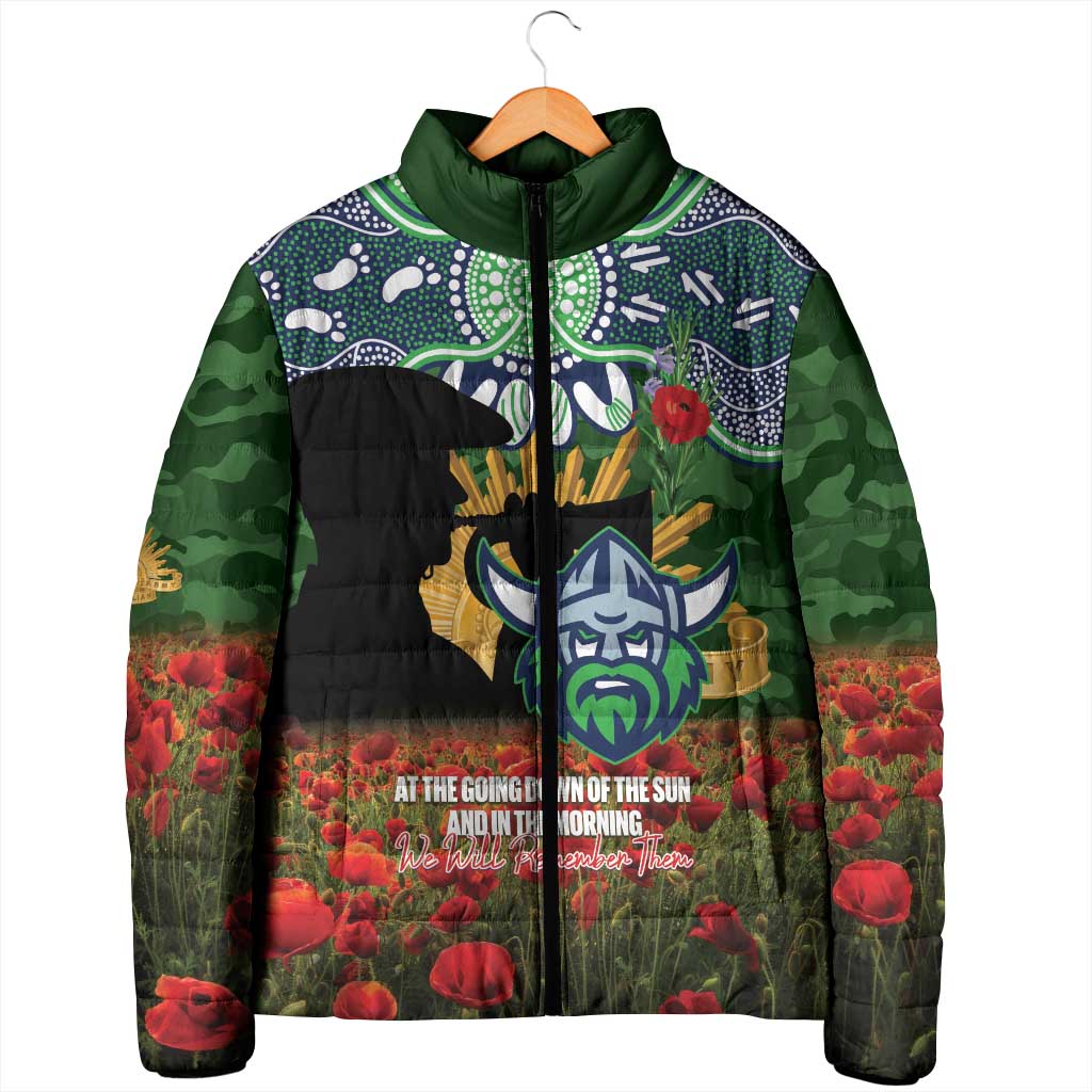 Personalised Raiders Rugby ANZAC Day Padded Jacket Last Post Poppy We Will Remember Them