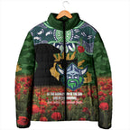 Personalised Raiders Rugby ANZAC Day Padded Jacket Last Post Poppy We Will Remember Them