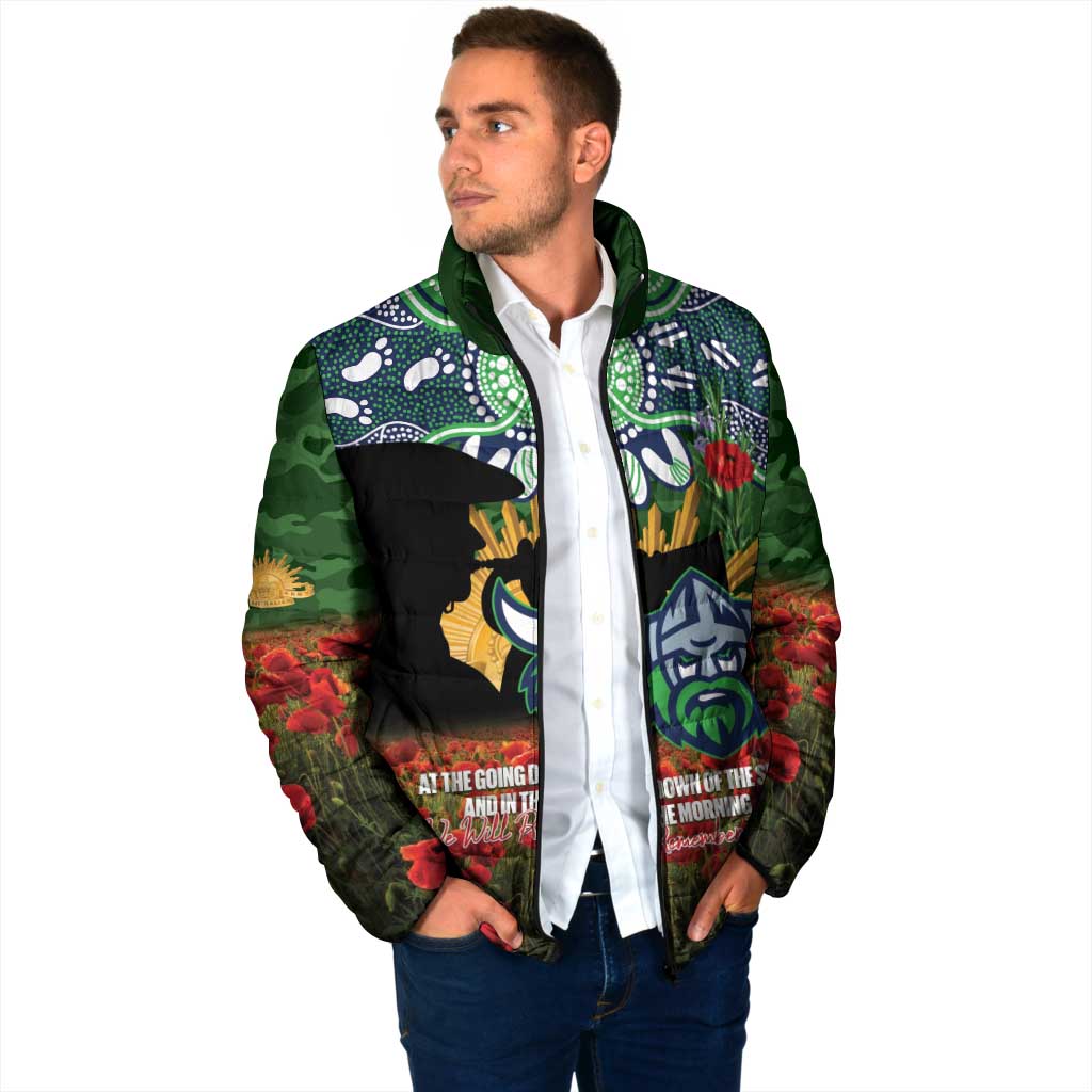 Personalised Raiders Rugby ANZAC Day Padded Jacket Last Post Poppy We Will Remember Them