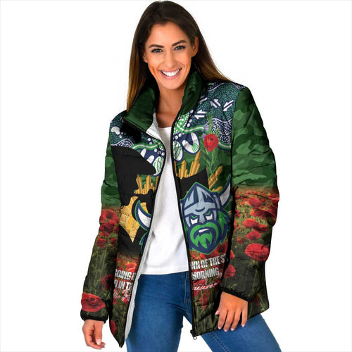 Personalised Raiders Rugby ANZAC Day Padded Jacket Last Post Poppy We Will Remember Them