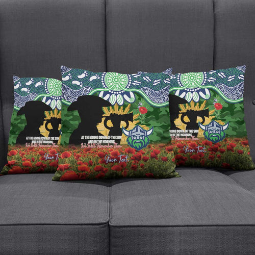 Personalised Raiders Rugby ANZAC Day Pillow Cover Last Post Poppy We Will Remember Them