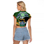 Personalised Raiders Rugby ANZAC Day Raglan Cropped T Shirt Last Post Poppy We Will Remember Them