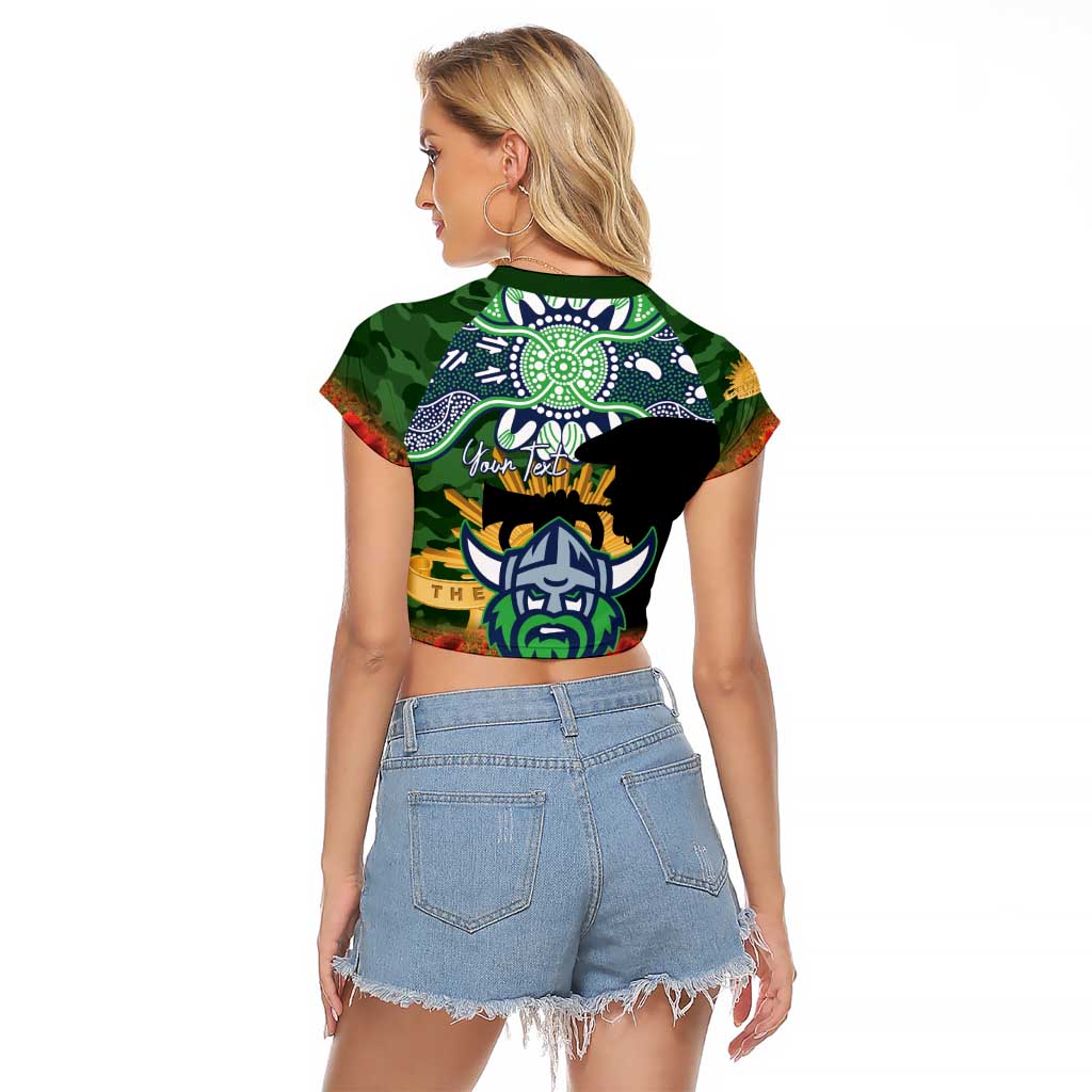 Personalised Raiders Rugby ANZAC Day Raglan Cropped T Shirt Last Post Poppy We Will Remember Them