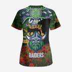 Personalised Raiders Rugby ANZAC Day Scrub Top Last Post Poppy We Will Remember Them