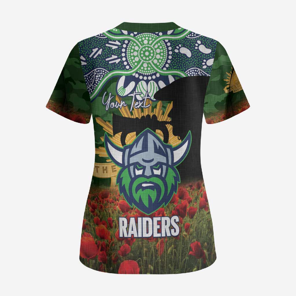 Personalised Raiders Rugby ANZAC Day Scrub Top Last Post Poppy We Will Remember Them