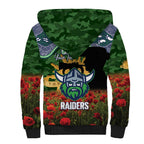 Personalised Raiders Rugby ANZAC Day Sherpa Hoodie Last Post Poppy We Will Remember Them