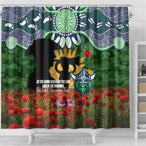 Personalised Raiders Rugby ANZAC Day Shower Curtain Last Post Poppy We Will Remember Them