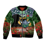 Personalised Raiders Rugby ANZAC Day Sleeve Zip Bomber Jacket Last Post Poppy We Will Remember Them