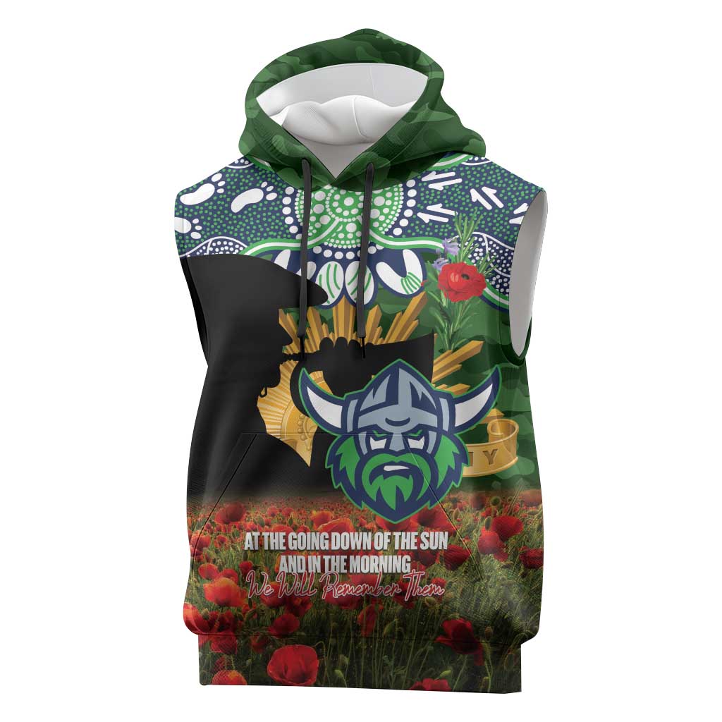 Personalised Raiders Rugby ANZAC Day Sleeveless Hoodie Last Post Poppy We Will Remember Them