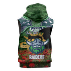 Personalised Raiders Rugby ANZAC Day Sleeveless Hoodie Last Post Poppy We Will Remember Them