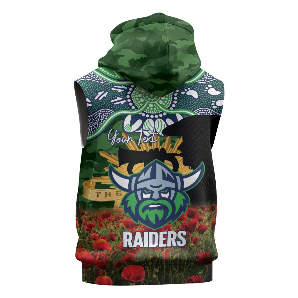 Personalised Raiders Rugby ANZAC Day Sleeveless Hoodie Last Post Poppy We Will Remember Them