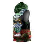 Personalised Raiders Rugby ANZAC Day Sleeveless Hoodie Last Post Poppy We Will Remember Them