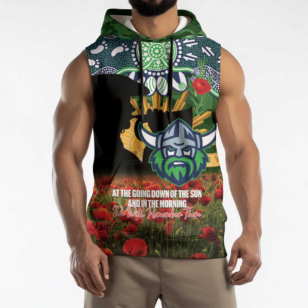 Personalised Raiders Rugby ANZAC Day Sleeveless Hoodie Last Post Poppy We Will Remember Them