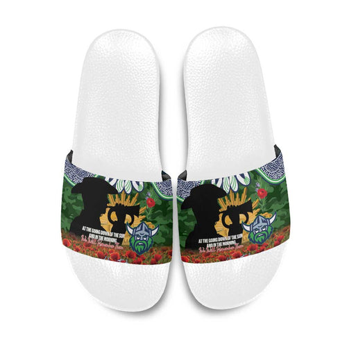 Personalised Raiders Rugby ANZAC Day Slide Sandals Last Post Poppy We Will Remember Them