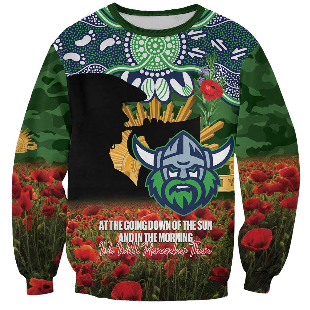 Personalised Raiders Rugby ANZAC Day Sweatshirt Last Post Poppy We Will Remember Them