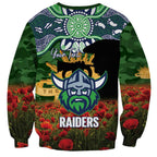 Personalised Raiders Rugby ANZAC Day Sweatshirt Last Post Poppy We Will Remember Them