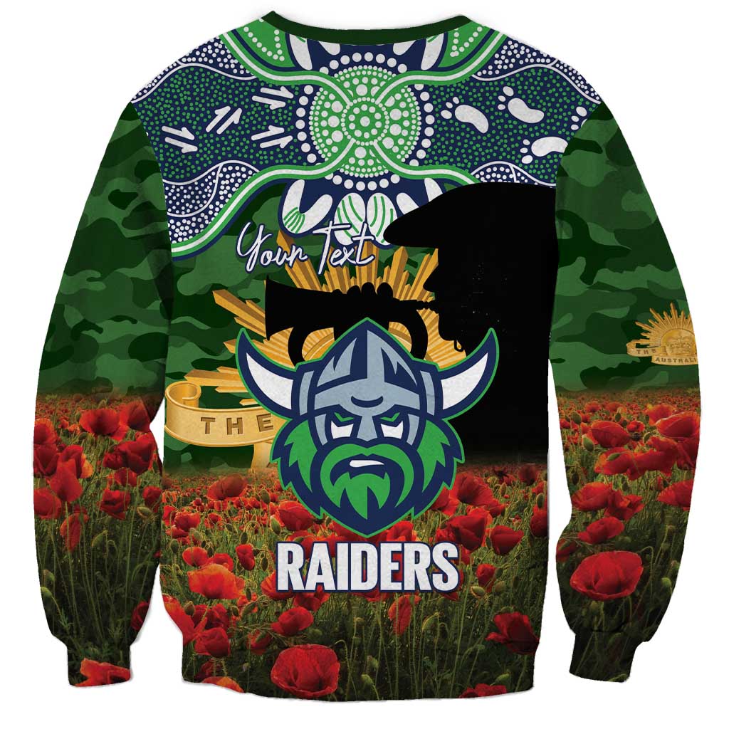 Personalised Raiders Rugby ANZAC Day Sweatshirt Last Post Poppy We Will Remember Them