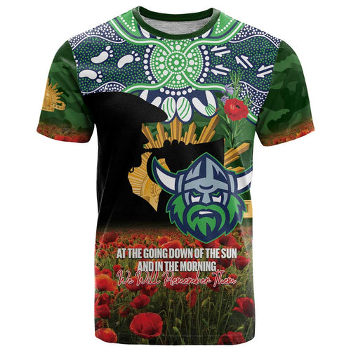 Personalised Raiders Rugby ANZAC Day T Shirt Last Post Poppy We Will Remember Them
