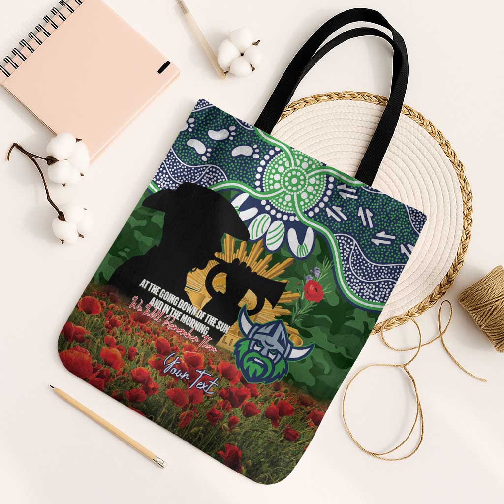 Personalised Raiders Rugby ANZAC Day Tote Bag Last Post Poppy We Will Remember Them